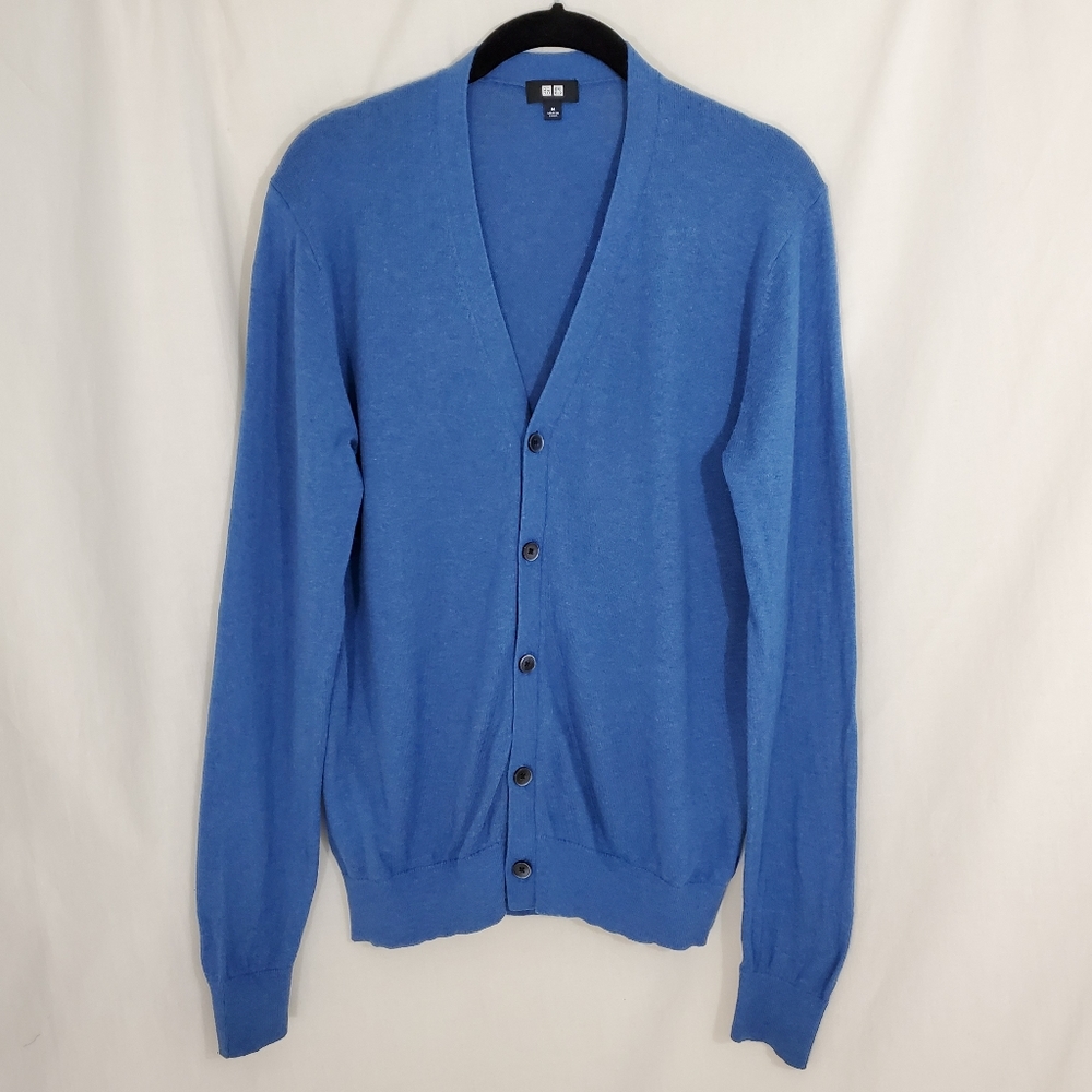 Blue Button-Front Cardigan Cotton Blend Uniqlo